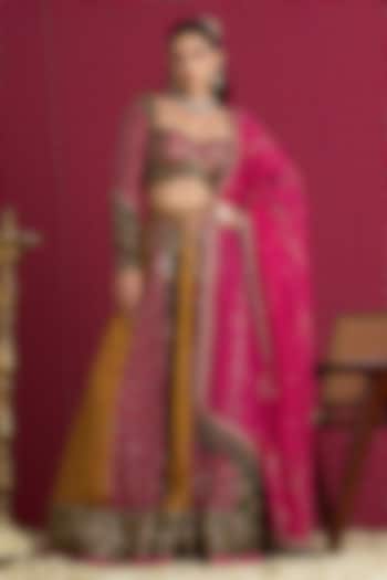 Multi-Colored Tissue Organza Hand Embroidered Bridal Lehenga Set by Aayushi Maniar at Pernia's Pop Up Shop