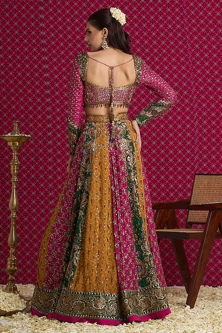Multi-Colored Tissue Organza Hand Embroidered Bridal Lehenga Set by Aayushi Maniar at Pernia's Pop Up Shop