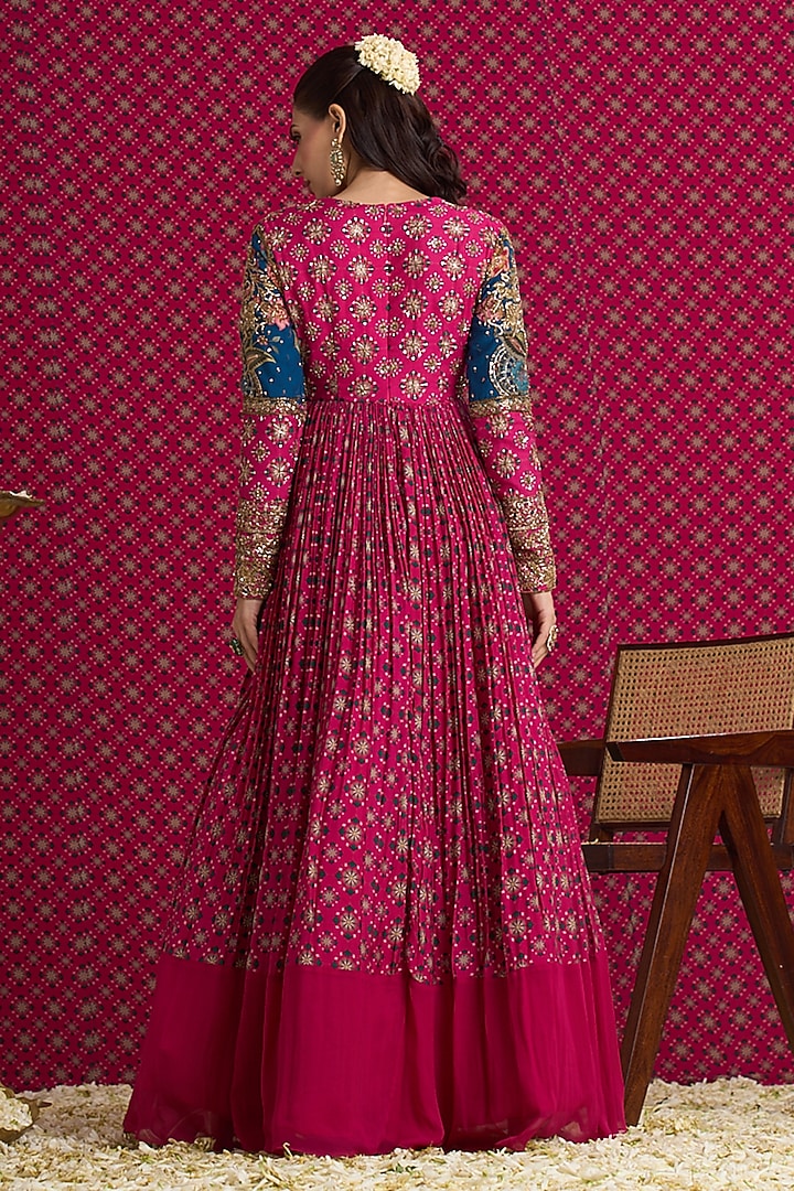 Pink Mul Silk Hand & Machine Embroidered Bridal Anarkali Set by Aayushi Maniar at Pernia's Pop Up Shop