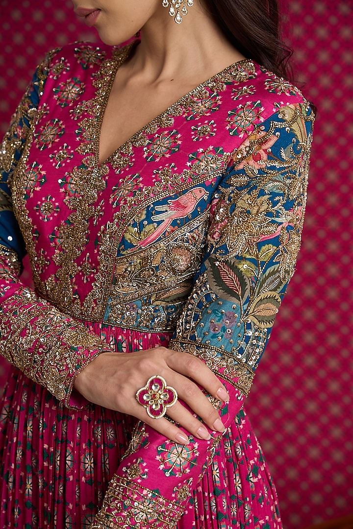 Pink Mul Silk Hand & Machine Embroidered Bridal Anarkali Set by Aayushi Maniar at Pernia's Pop Up Shop