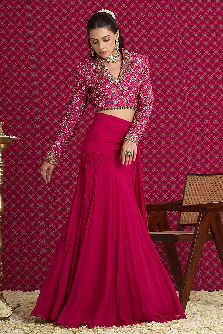 Pink Georgette Skirt Set by Aayushi Maniar at Pernia's Pop Up Shop