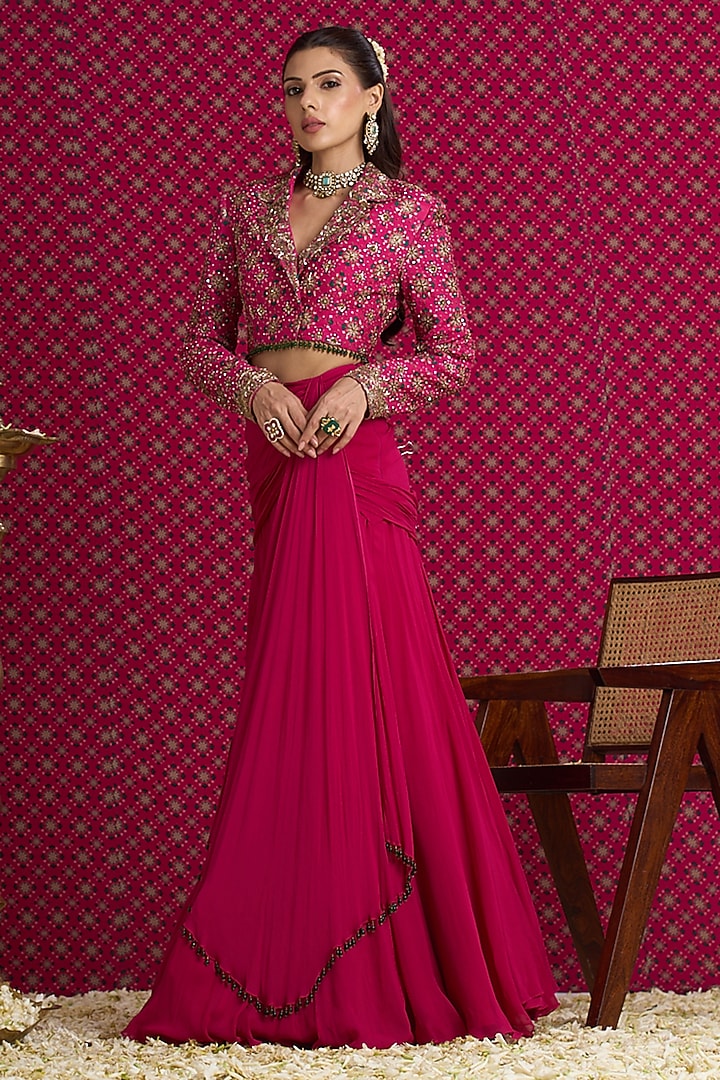 Pink Georgette Skirt Set by Aayushi Maniar at Pernia's Pop Up Shop