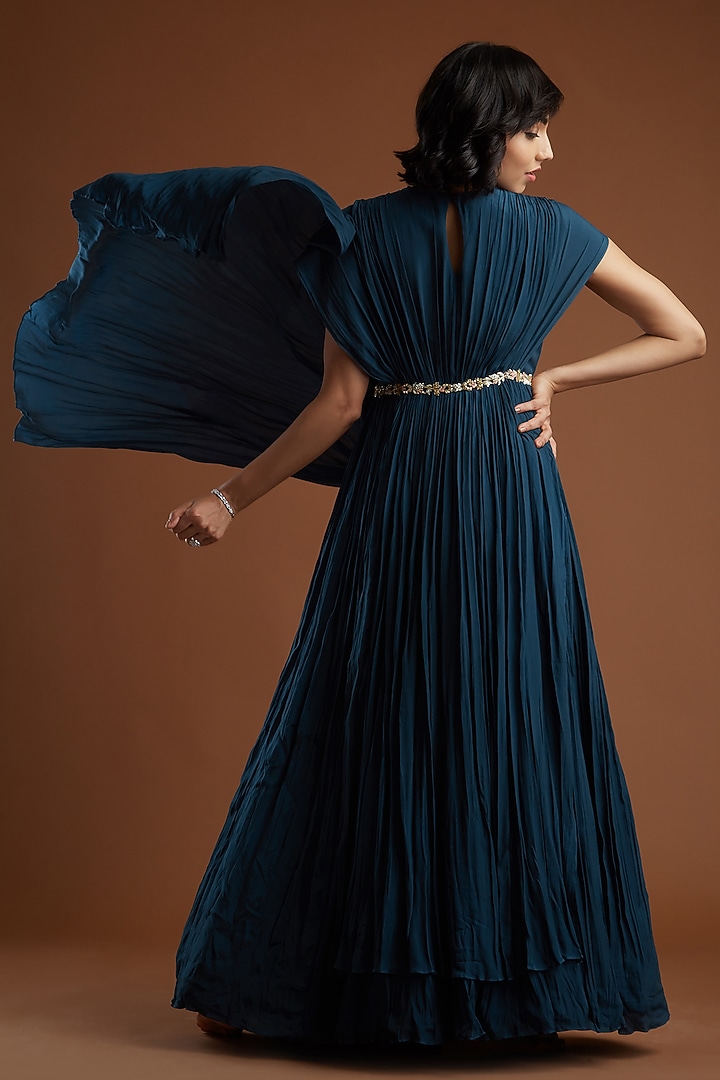 Navy Blue Embroidered Engagement Gown by Aayushi Maniar at Pernia's Pop Up Shop