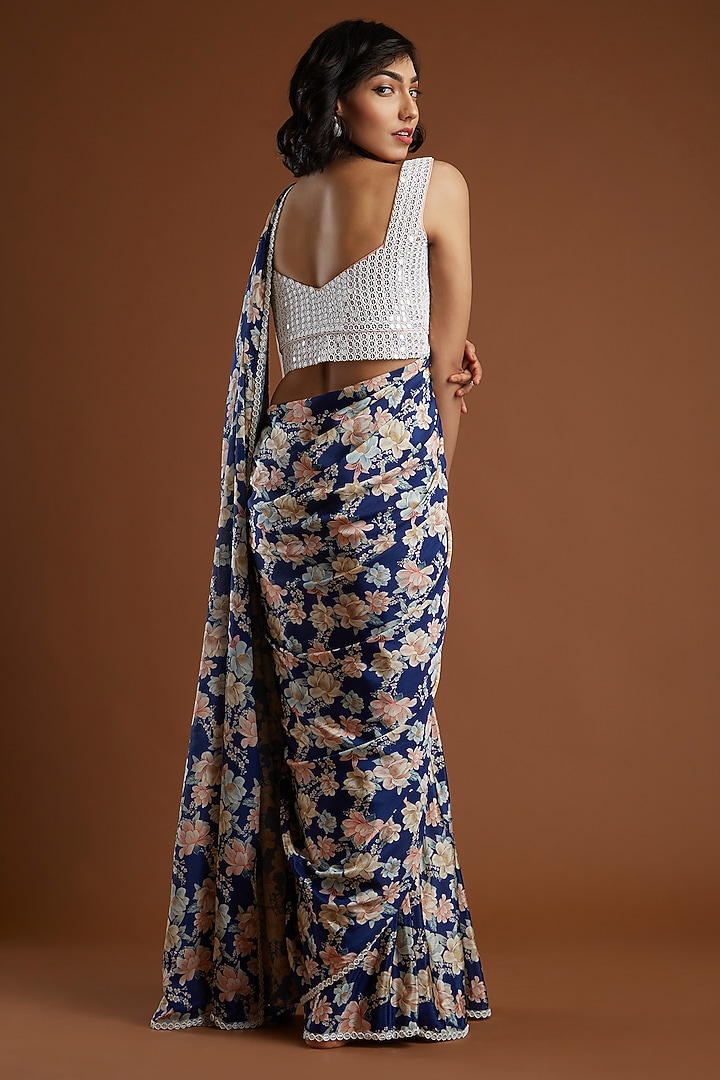 Indigo Blue Embroidered Wedding Saree With Blouse by Aayushi Maniar at Pernia's Pop Up Shop