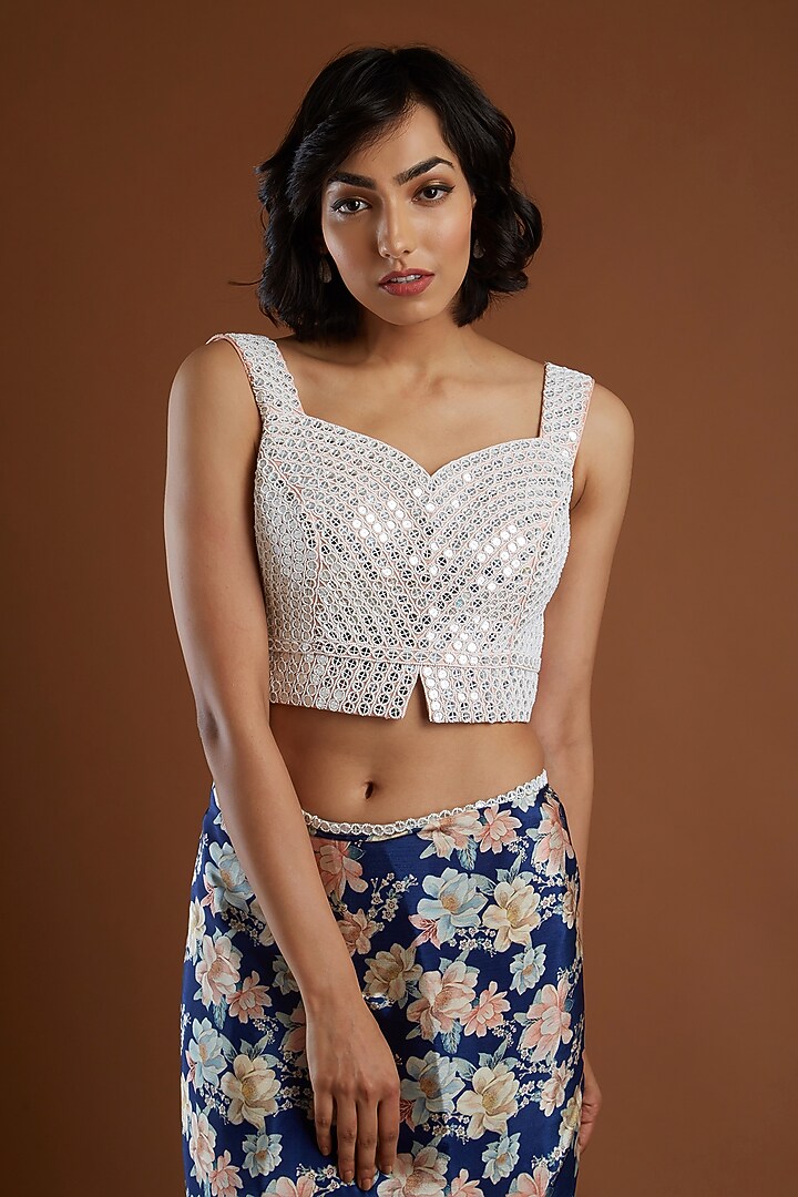Indigo Blue Embroidered Wedding Saree With Blouse by Aayushi Maniar at Pernia's Pop Up Shop