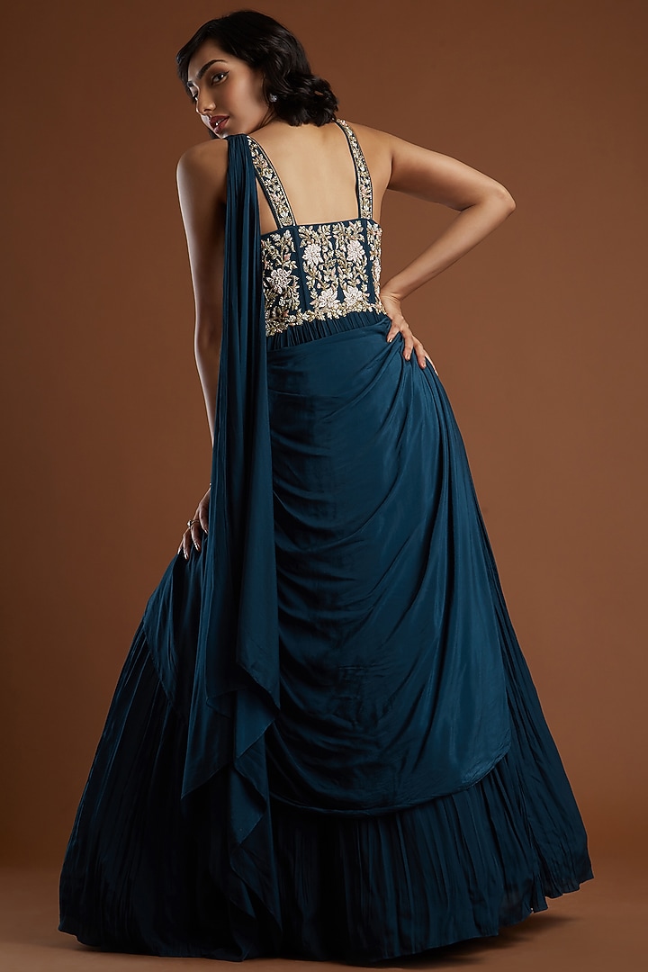 Navy Blue Zardosi Embroidered Engagement Gown by Aayushi Maniar at Pernia's Pop Up Shop