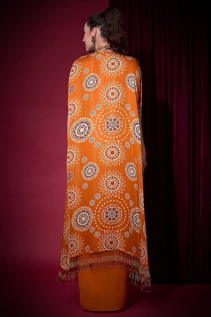 Orange Georgette Draped Skirt Set by Aayushi Maniar at Pernia's Pop Up Shop