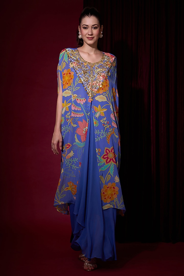 Lilac Crepe Printed Kaftan Set by Aayushi Maniar at Pernia's Pop Up Shop