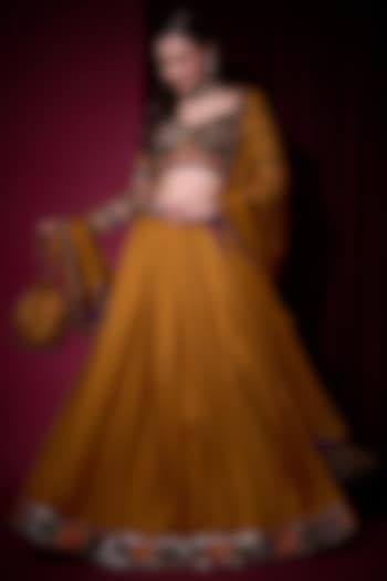 Mustard Tissue Bridal Lehenga Set by Aayushi Maniar at Pernia's Pop Up Shop