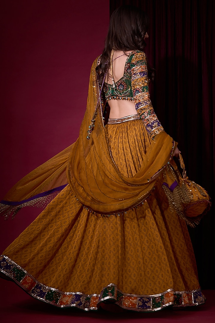 Mustard Tissue Bridal Lehenga Set by Aayushi Maniar at Pernia's Pop Up Shop
