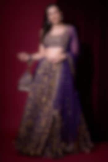 Purple Tissue Hand Embroidered Wedding Lehenga Set by Aayushi Maniar at Pernia's Pop Up Shop