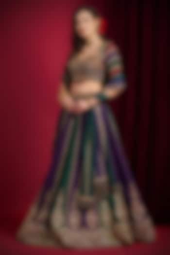 Purple & Green Raw Silk Hand Embroidered Bridal Lehenga Set by Aayushi Maniar at Pernia's Pop Up Shop
