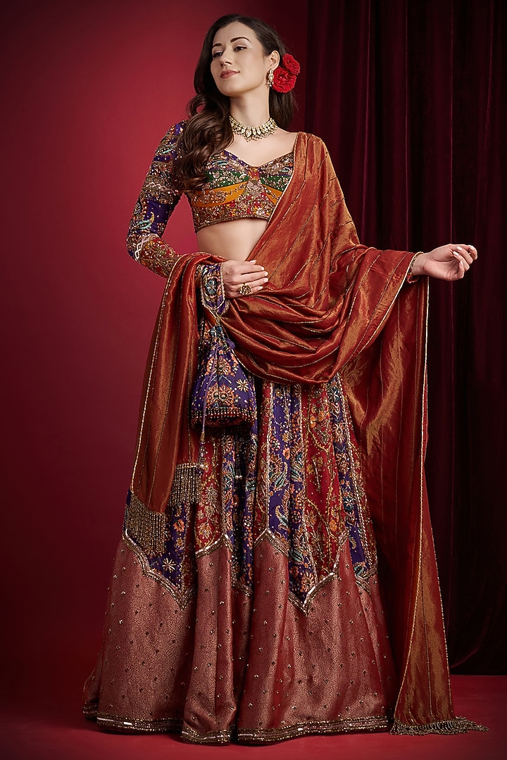 Multi-Colored Organza Tissue Hand Embroidered Bridal Lehenga Set by Aayushi Maniar at Pernia's Pop Up Shop