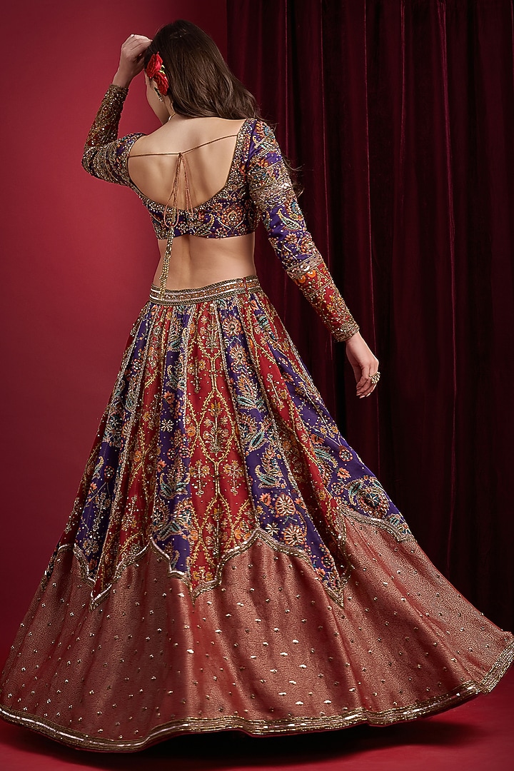 Multi-Colored Organza Tissue Hand Embroidered Bridal Lehenga Set by Aayushi Maniar at Pernia's Pop Up Shop