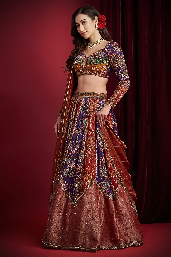 Multi-Colored Organza Tissue Hand Embroidered Bridal Lehenga Set by Aayushi Maniar at Pernia's Pop Up Shop