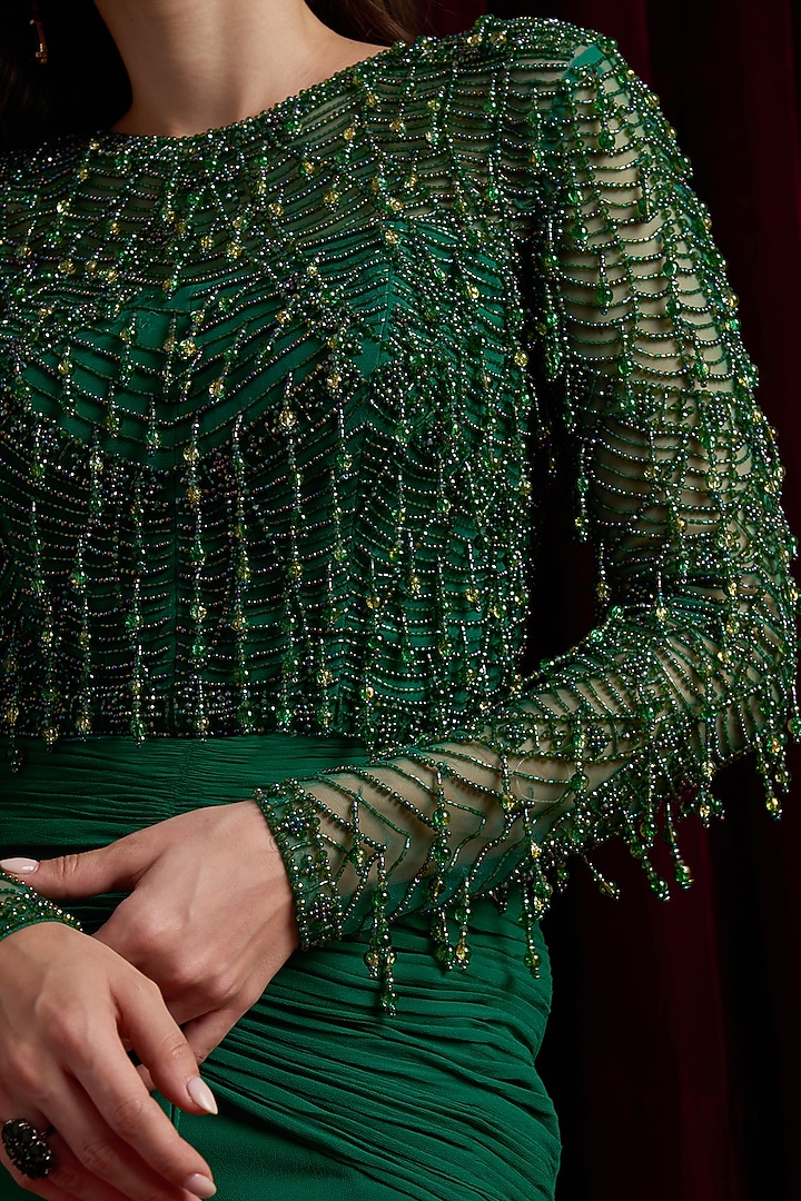 Green Georgette Mermaid Wedding Lehenga Set by Aayushi Maniar at Pernia's Pop Up Shop