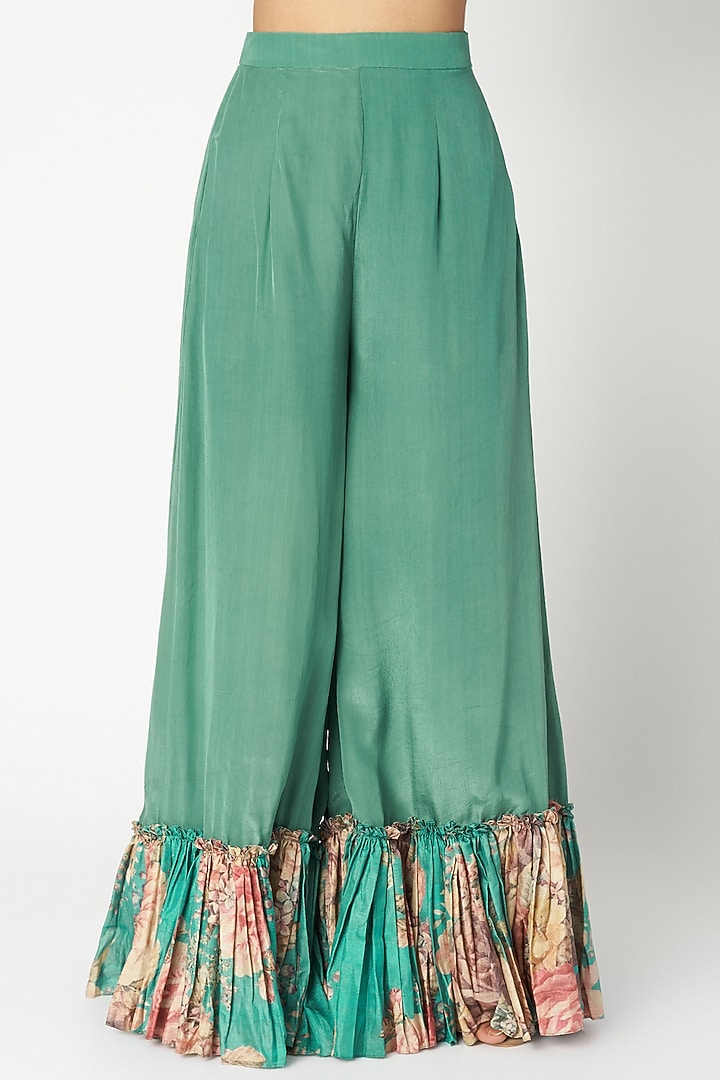 Aqua Blue Embroidered Printed Jacket With Bustier & Pants by Aayushi Maniar at Pernia's Pop Up Shop