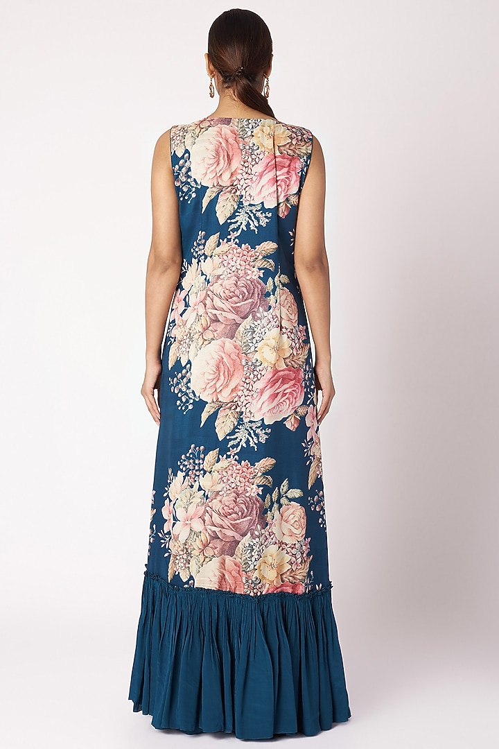 Navy Blue Embroidered & Printed Tunic With Palazzo Pants by Aayushi Maniar at Pernia's Pop Up Shop