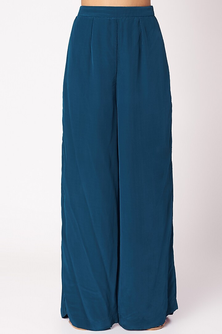 Navy Blue Embroidered & Printed Tunic With Palazzo Pants by Aayushi Maniar at Pernia's Pop Up Shop