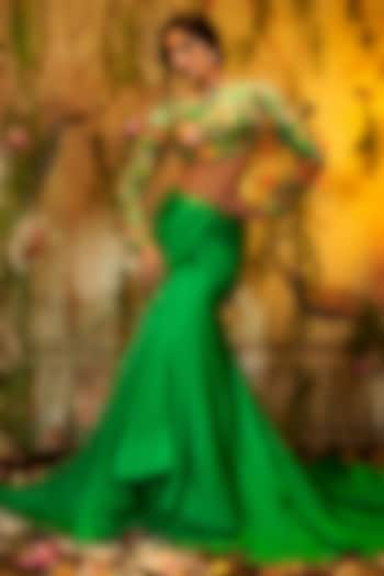 Green Pure Silk Draped Skirt Set by Aayushi Maniar