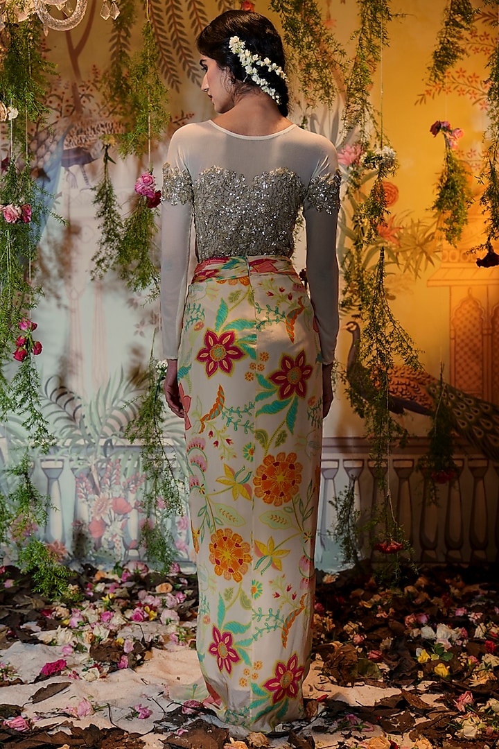 Ivory Crepe Silk Printed Skirt Set by Aayushi Maniar at Pernia's Pop Up Shop