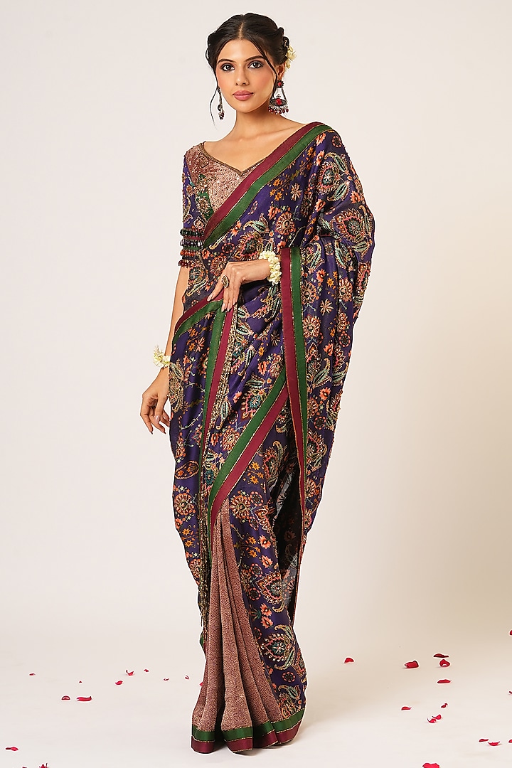 Multi-Colored Organza Tissue & Banarasi Hand Embroidered Saree Set by Aayushi Maniar at Pernia's Pop Up Shop