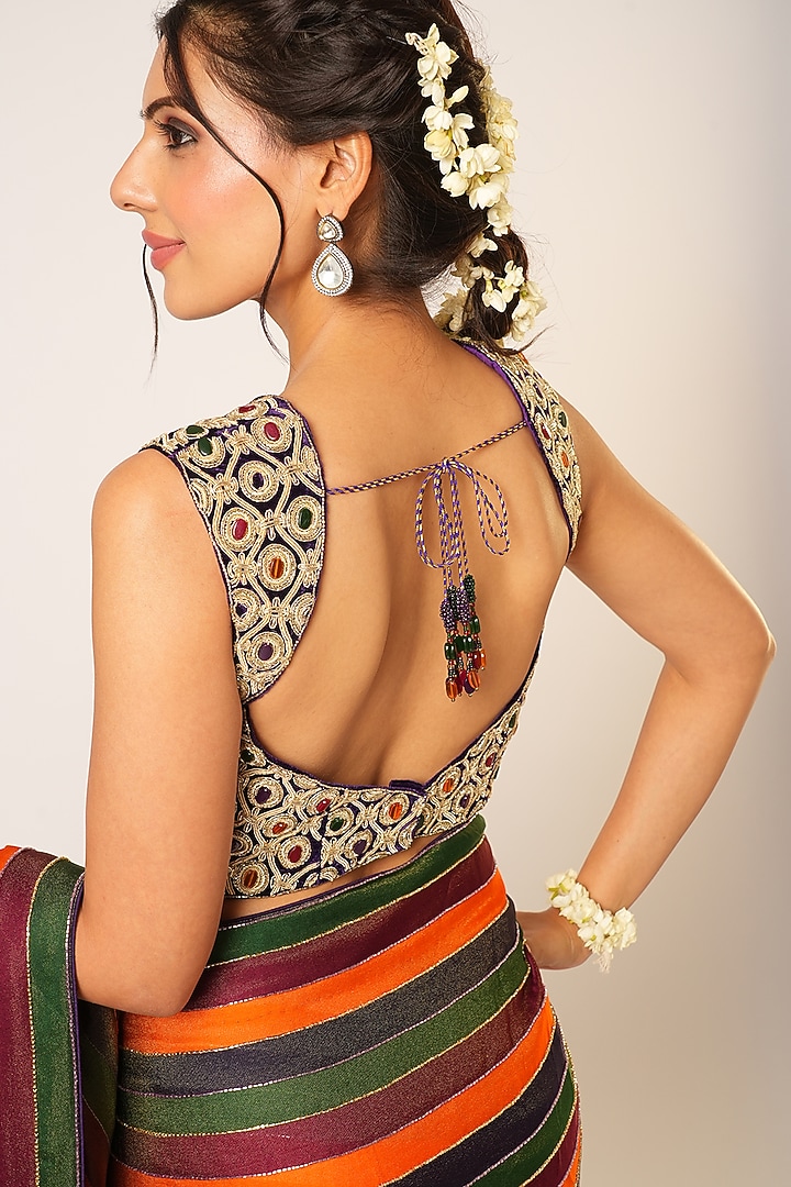 Multi-Colored Organza Tissue Hand Embroidered Reception Saree Set by Aayushi Maniar at Pernia's Pop Up Shop