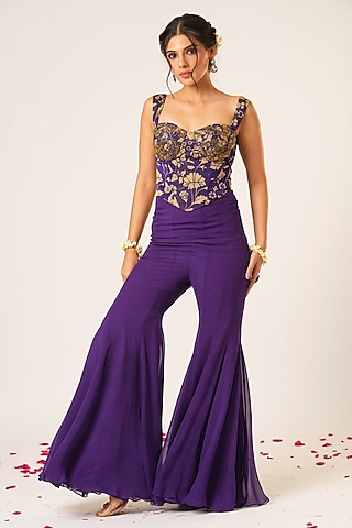 Purple Georgette Pant Set by Aayushi Maniar