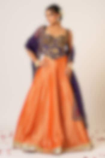 Orange Organza Tissue & Banarasi Wedding Lehenga Set by Aayushi Maniar at Pernia's Pop Up Shop