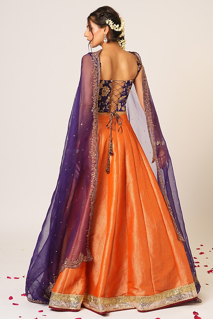 Orange Organza Tissue & Banarasi Wedding Lehenga Set by Aayushi Maniar at Pernia's Pop Up Shop