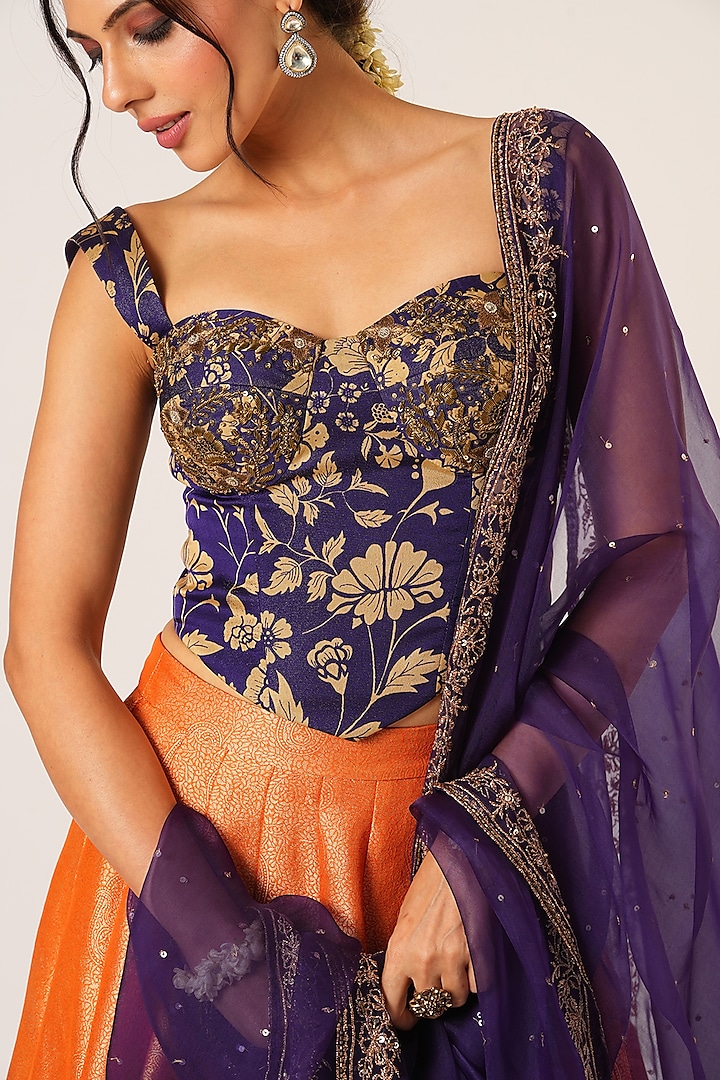 Orange Organza Tissue & Banarasi Wedding Lehenga Set by Aayushi Maniar at Pernia's Pop Up Shop