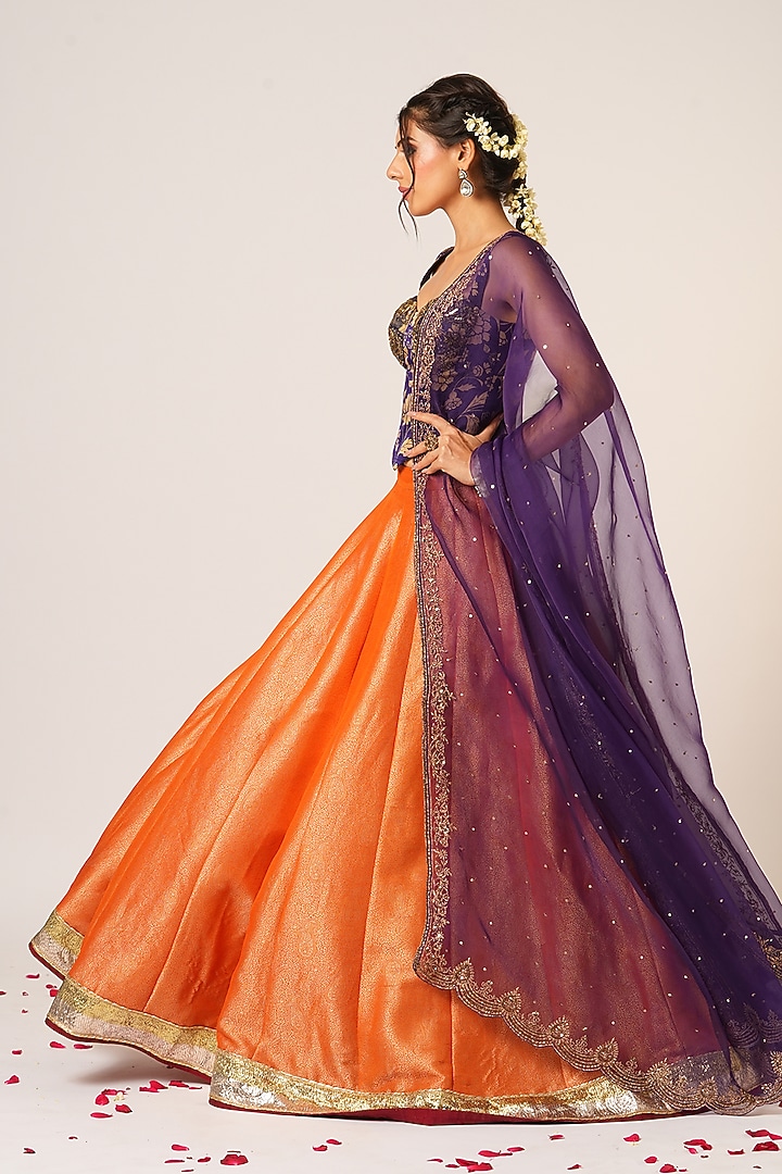 Orange Organza Tissue & Banarasi Wedding Lehenga Set by Aayushi Maniar at Pernia's Pop Up Shop