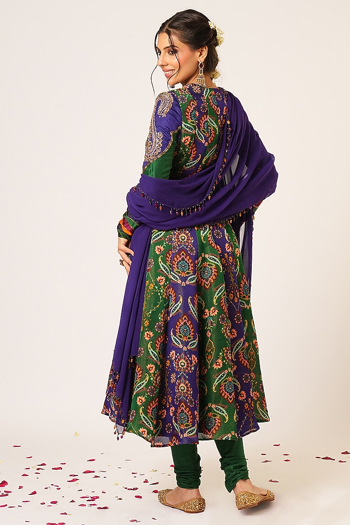 Multi-Colored Organza Tissue Hand Embroidered Wedding Anarkali Set by Aayushi Maniar at Pernia's Pop Up Shop