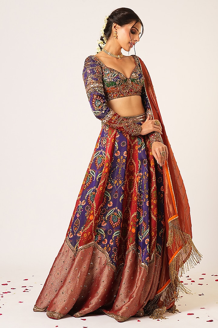 Multi-Colored Organza Tissue Hand Embroidered Wedding Lehenga Set by Aayushi Maniar at Pernia's Pop Up Shop