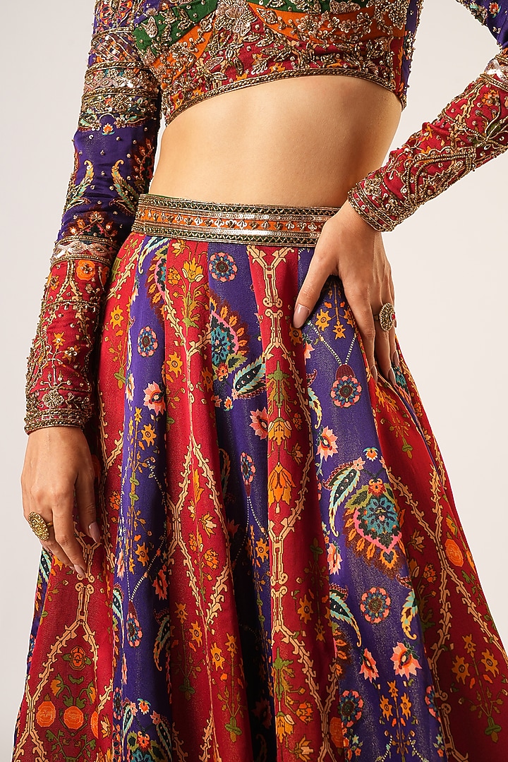 Multi-Colored Organza Tissue Hand Embroidered Wedding Lehenga Set by Aayushi Maniar at Pernia's Pop Up Shop
