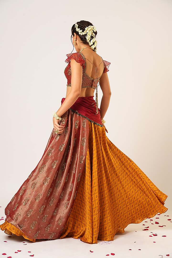 Multi-Colored Organza Tissue & Crepe Silk Hand Embroidered Wedding Lehenga Set by Aayushi Maniar at Pernia's Pop Up Shop
