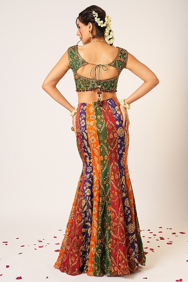 Multi-Colored Organza Tissue & Georgette Hand Embroidered Wedding Lehenga Set by Aayushi Maniar at Pernia's Pop Up Shop