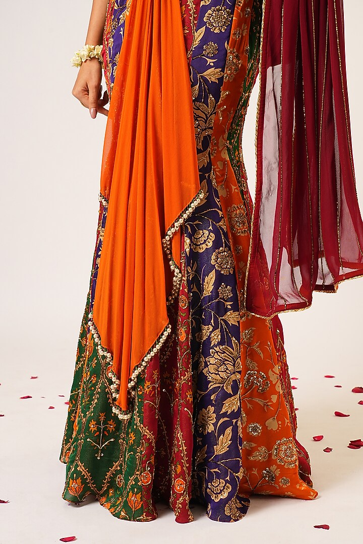 Multi-Colored Organza Tissue & Georgette Hand Embroidered Wedding Lehenga Set by Aayushi Maniar at Pernia's Pop Up Shop