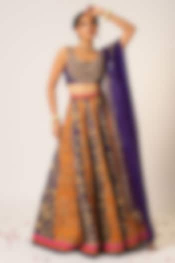 Multi-Colored Organza Tissue & Organza Hand Embroidered Wedding Lehenga Set by Aayushi Maniar at Pernia's Pop Up Shop