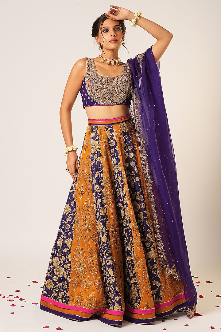 Multi-Colored Organza Tissue & Organza Hand Embroidered Wedding Lehenga Set by Aayushi Maniar at Pernia's Pop Up Shop