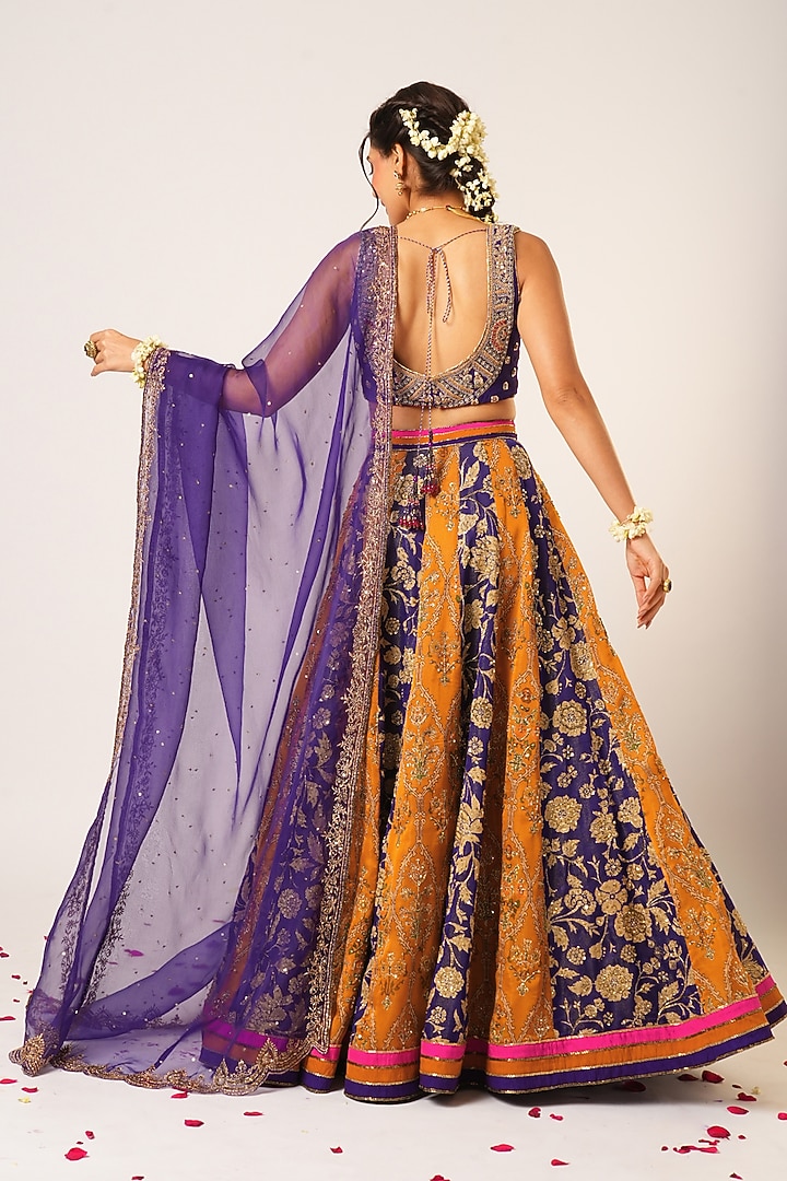 Multi-Colored Organza Tissue & Organza Hand Embroidered Bridal Lehenga Set by Aayushi Maniar at Pernia's Pop Up Shop