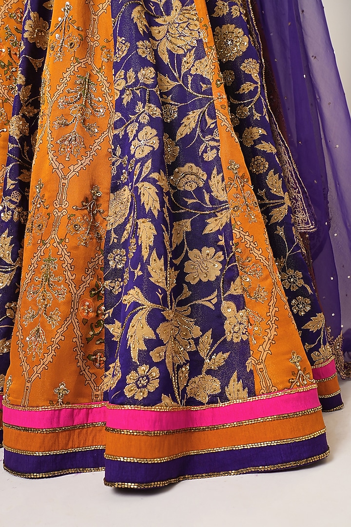 Multi-Colored Organza Tissue & Organza Hand Embroidered Bridal Lehenga Set by Aayushi Maniar at Pernia's Pop Up Shop