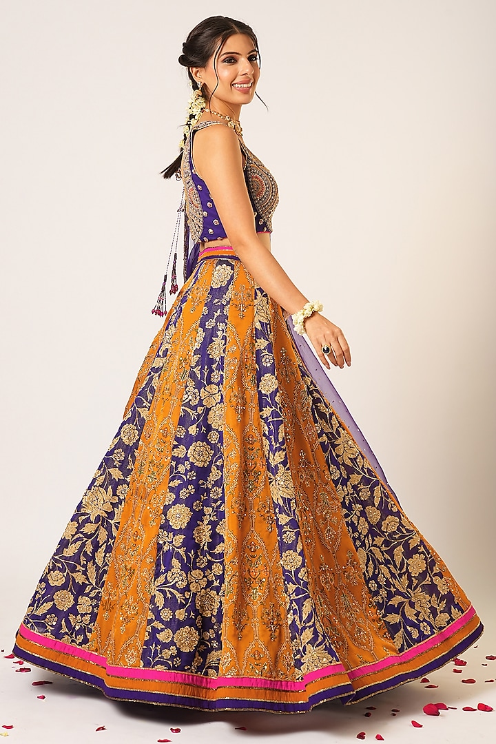 Multi-Colored Organza Tissue & Organza Hand Embroidered Bridal Lehenga Set by Aayushi Maniar at Pernia's Pop Up Shop