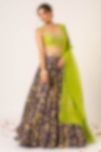 Purple Organza Tissue Hand Embroidered Wedding Lehenga Set by Aayushi Maniar at Pernia's Pop Up Shop