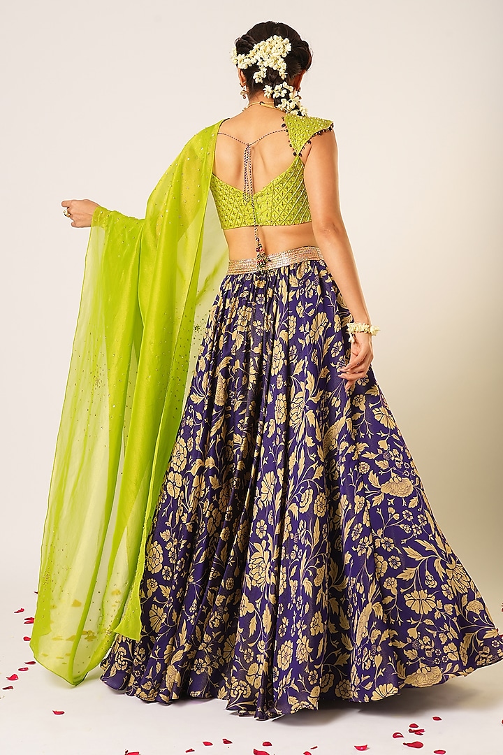 Purple Organza Tissue Hand Embroidered Wedding Lehenga Set by Aayushi Maniar at Pernia's Pop Up Shop