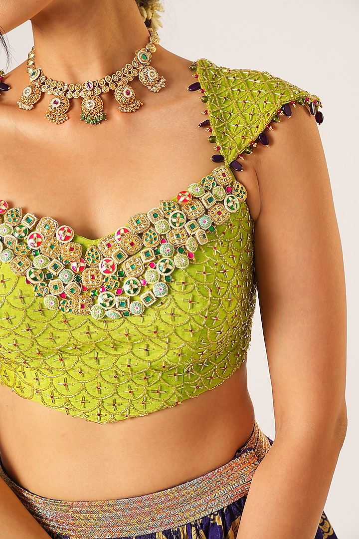 Purple Organza Tissue Hand Embroidered Wedding Lehenga Set by Aayushi Maniar at Pernia's Pop Up Shop