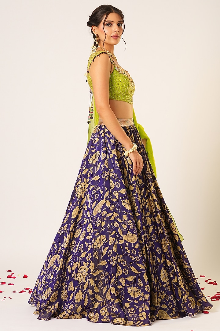 Purple Organza Tissue Hand Embroidered Wedding Lehenga Set by Aayushi Maniar at Pernia's Pop Up Shop