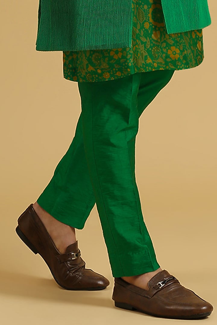 Jade Green Chanderi Silk Hand Embroidered Wedding Indowestern Set by Ayushi Maniar Men at Pernia's Pop Up Shop