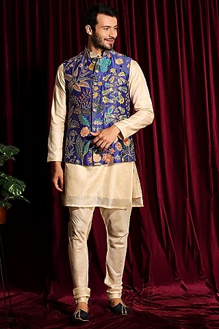 Purple Raw Silk Hand Embroidered by Ayushi Maniar Men