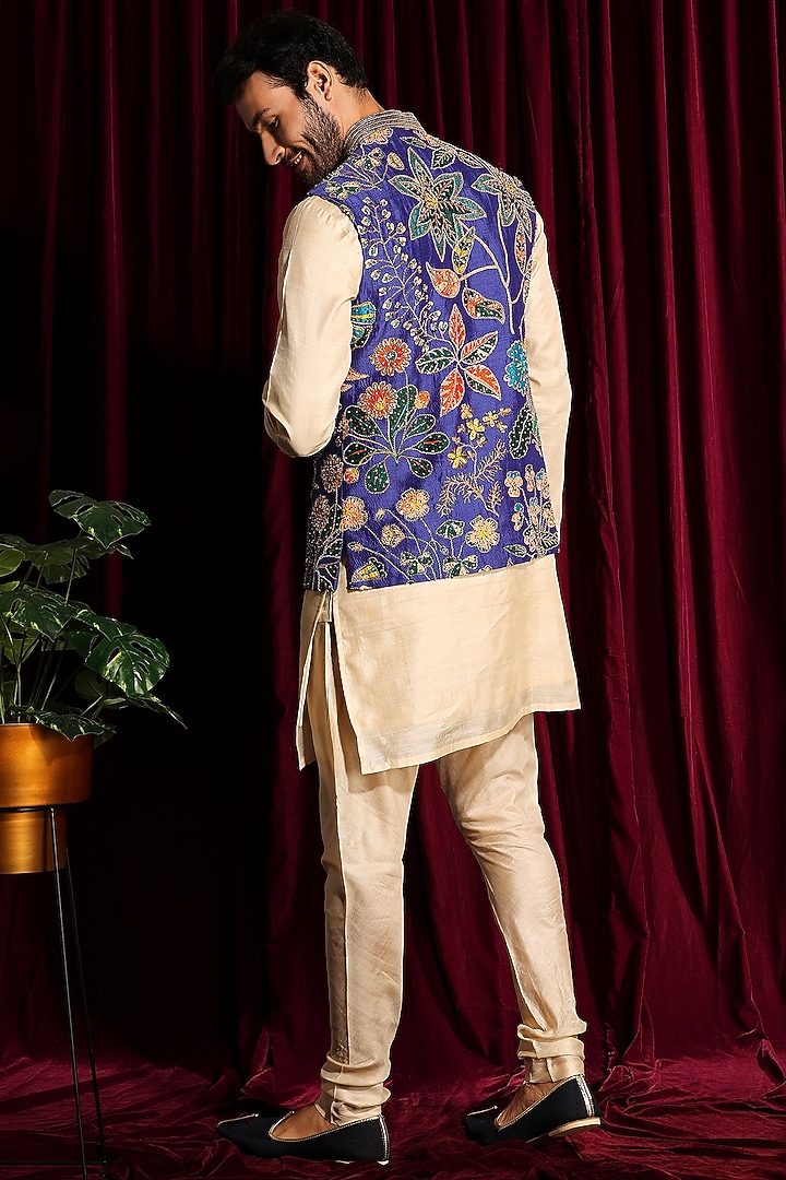 Purple Raw Silk Hand Embroidered by Ayushi Maniar Men at Pernia's Pop Up Shop
